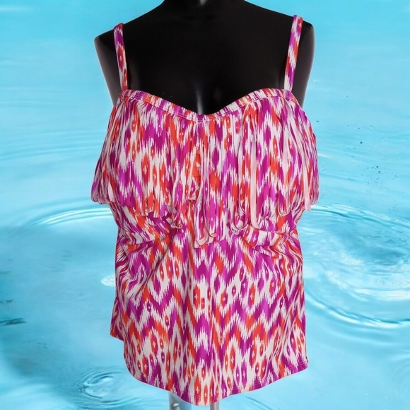COLLECTIONS BY CATALINA SWIMSUIT TOP 2X (18W-20W) WITH FRINGE ORCHID BURST VGC - Picture 2 of 9